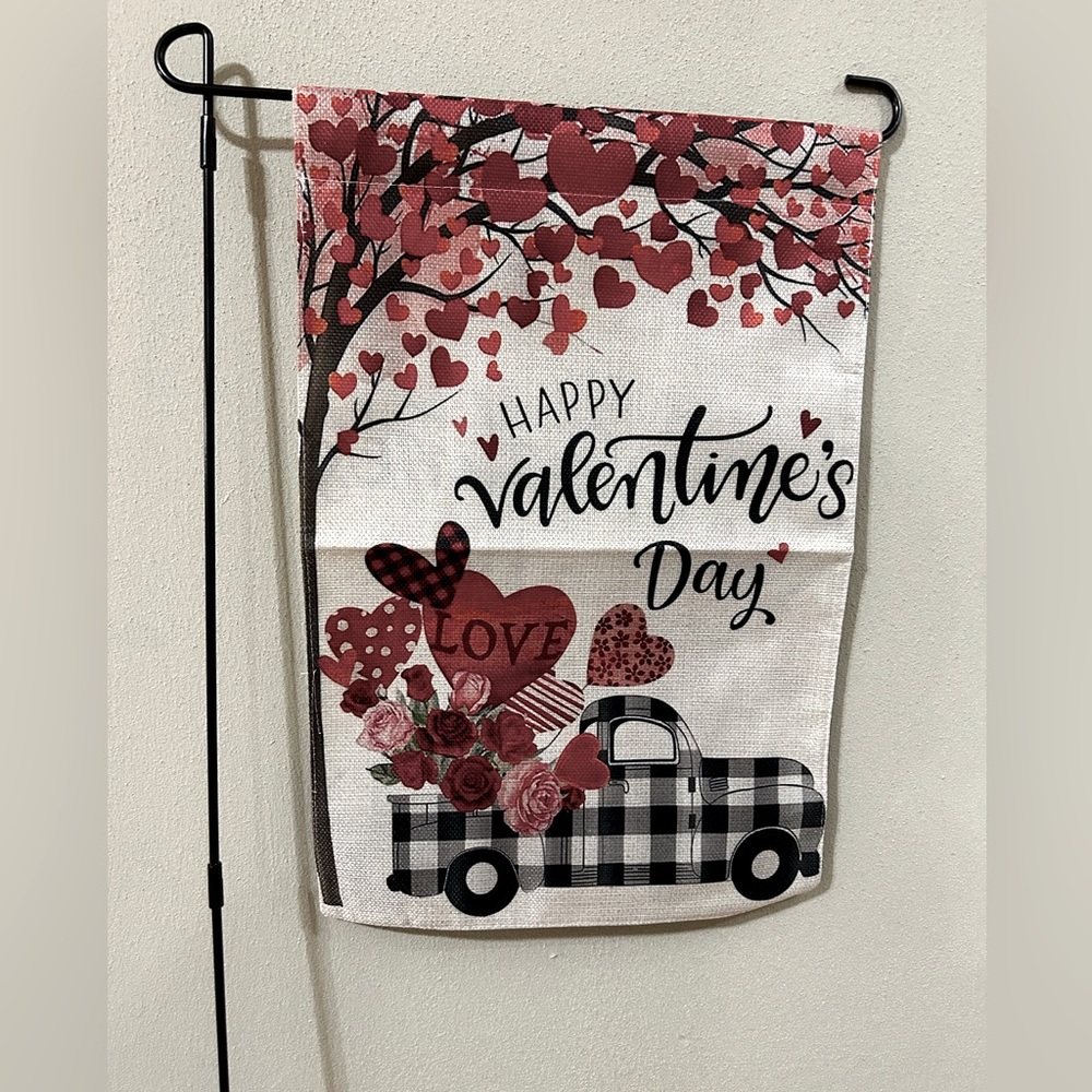 COPY - New Garden Valentine’s Day Flag with black & white checkered truck-doubl…